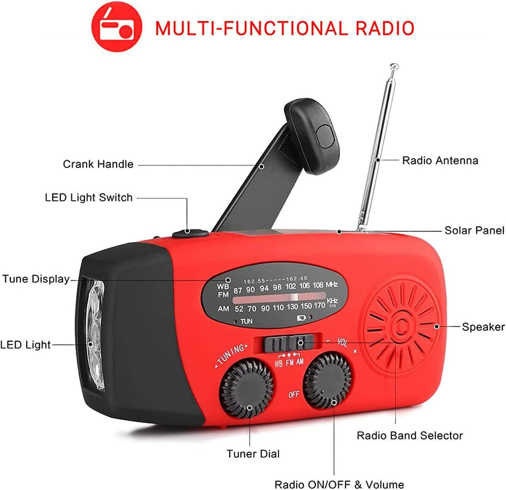 Notfall-Solarradio,Solarbaby Selbstbetriebenes Kurbelradio mit LED-Taschenlampe, SOS-Alarm,AM/FM Wetter Wind Up Radio mit 2000mAh Akku für Notladung von Smartphone,(Rod)