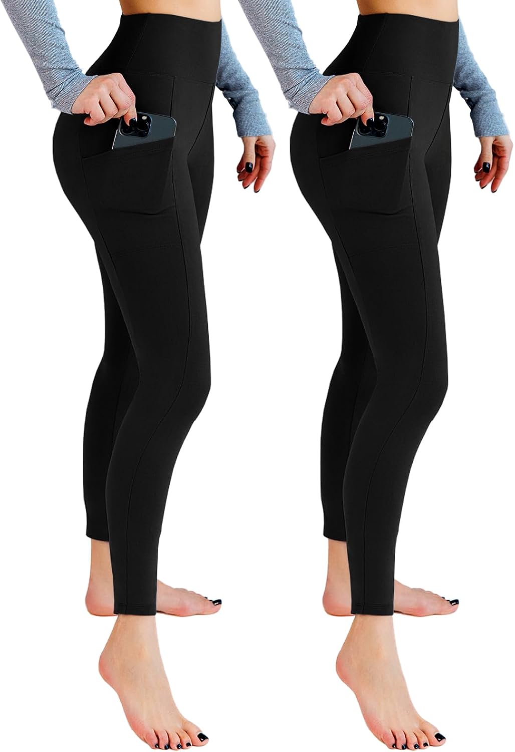 Leafigure 2er Pack High Waist Leggings Damen mit Taschen
