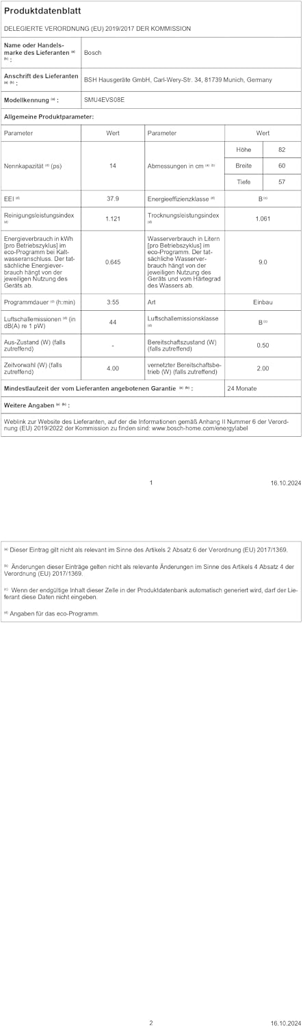 Bosch SMU4EVS08E, Serie 4, Smarter Unterbau-Geschirrspüler 60 cm, Besteckschublade, Spülmaschine mit Programmassistent, besonders Leise, höhenverstellbarer Oberkorb, Automatische Türöffnung, Edelstahl