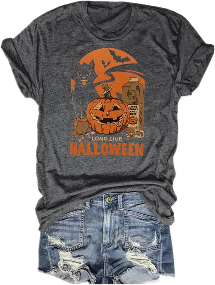 Halloween-Kürbis-Shirts für Damen, Herbst-T-Shirts, niedliche grafische Herbst-Shirts, Thanksgiving-Oberteile