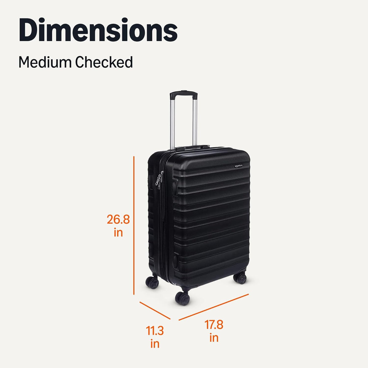 Amazon Basics 21" Hardside Carry-On Luggage with Spinner Wheels, Expandable for Up to 25% More Space, Scratch-Resistant Hard Shell, Telescoping Handle, Black