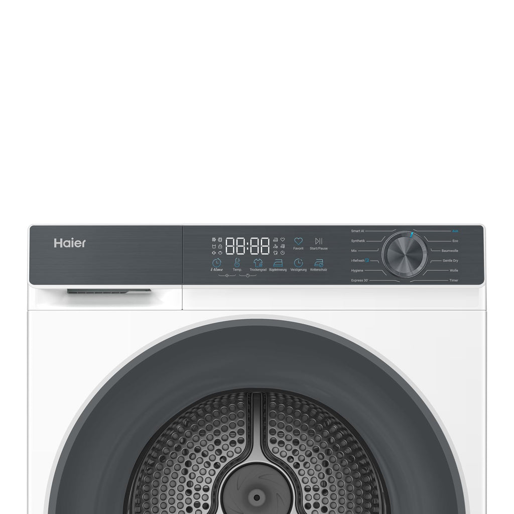 Haier Wärmepumpentrockner 9kg I G7 Serie I Klasse B I AI Power Inverter Motor, iOn Air Fresh, Pillow-Schontrommel, Automatik- & Hygiene-Programm, hOn AppI HD90-B667U1