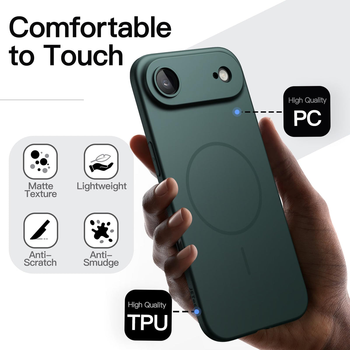 JETech Magnetische Dünne Hülle für iPhone 18 Pro, Schwarz