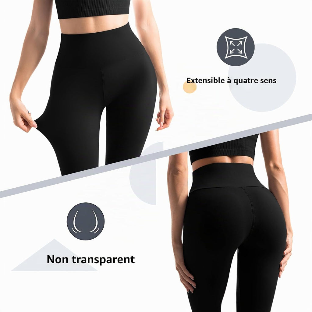 Leafigure Lot de 2 leggings de sport opaques taille haute avec poches pour entraînement, sport, yoga, course à pied