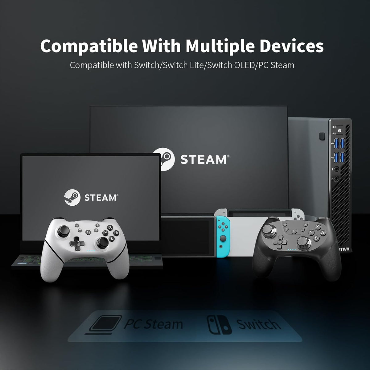 AceGamer 2pcs Wireless Controller für Switch 2/1/Lite/OLED, Controller für Switch Pro mit Weckfunktion mit Einer Taste，Pro Gamepad mit Doppel Vibration/Turbo/Screenshot (Schwarz & Weiß)