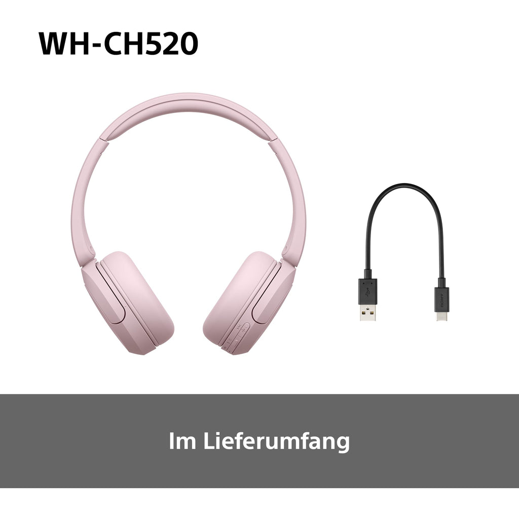 Sony WH-CH520 Kabellose Bluetooth-Kopfhörer - bis zu 50 Stunden Akkulaufzeit mit Schnellladefunktion, On-Ear-Modell - Schwarz