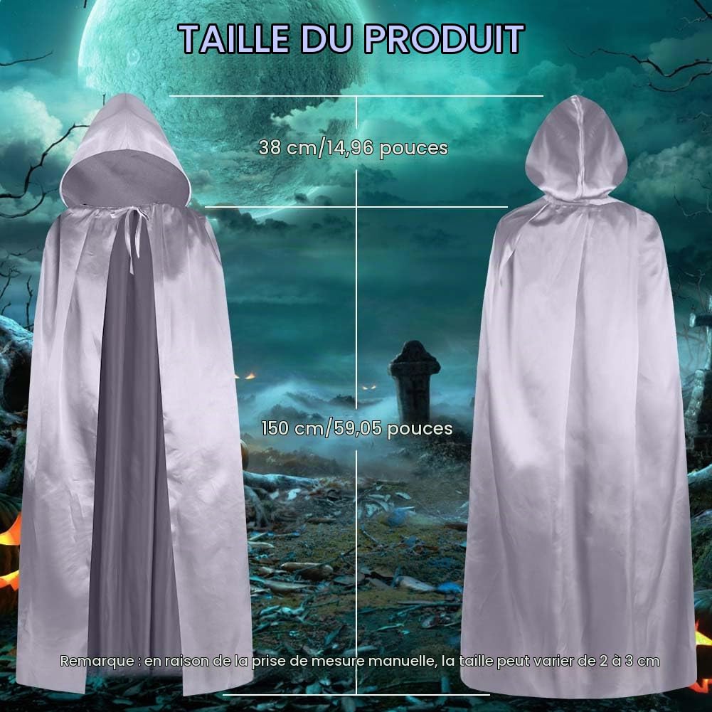 Aomig Cape à Capuchon, Déguisement Adulte Unisexe Costume, Cape Sorcier, Halloween Cosplay Costume Cape Longue Cape, Déguisement pour Halloween, Bal Masqué