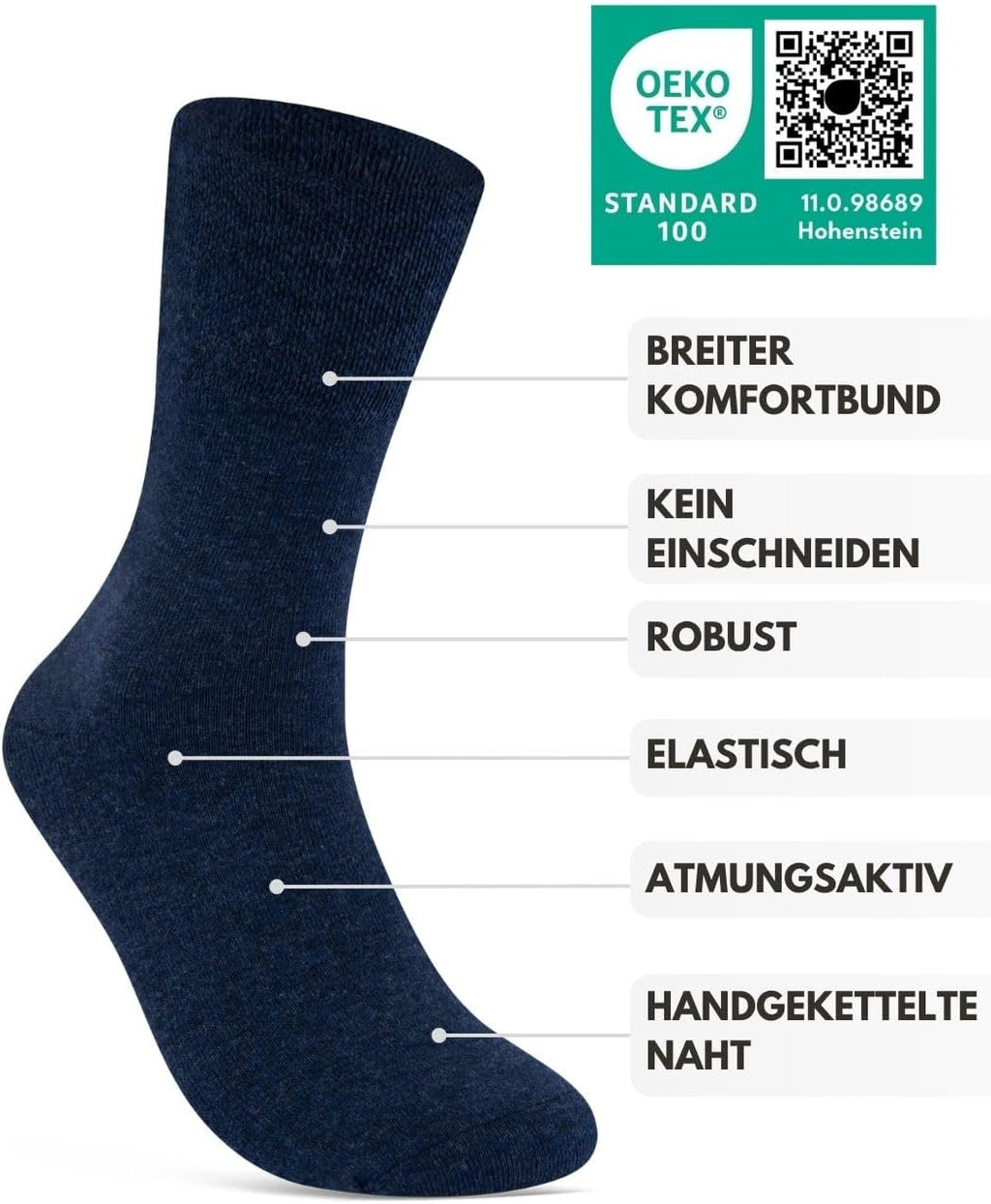 sockenkauf24 Diabetikersocken ohne Gummi & ohne Naht 97% Baumwolle (6 Paar) Diabetiker Socken mit Komfortbund für Damen & Herren