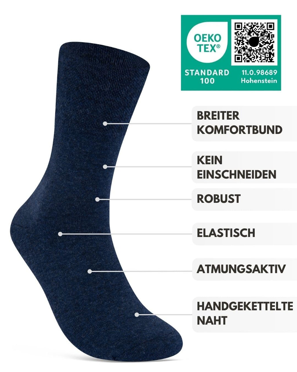 sockenkauf24 Diabetikersocken ohne Gummi & ohne Naht 97% Baumwolle (6 Paar) Diabetiker Socken mit Komfortbund für Damen & Herren