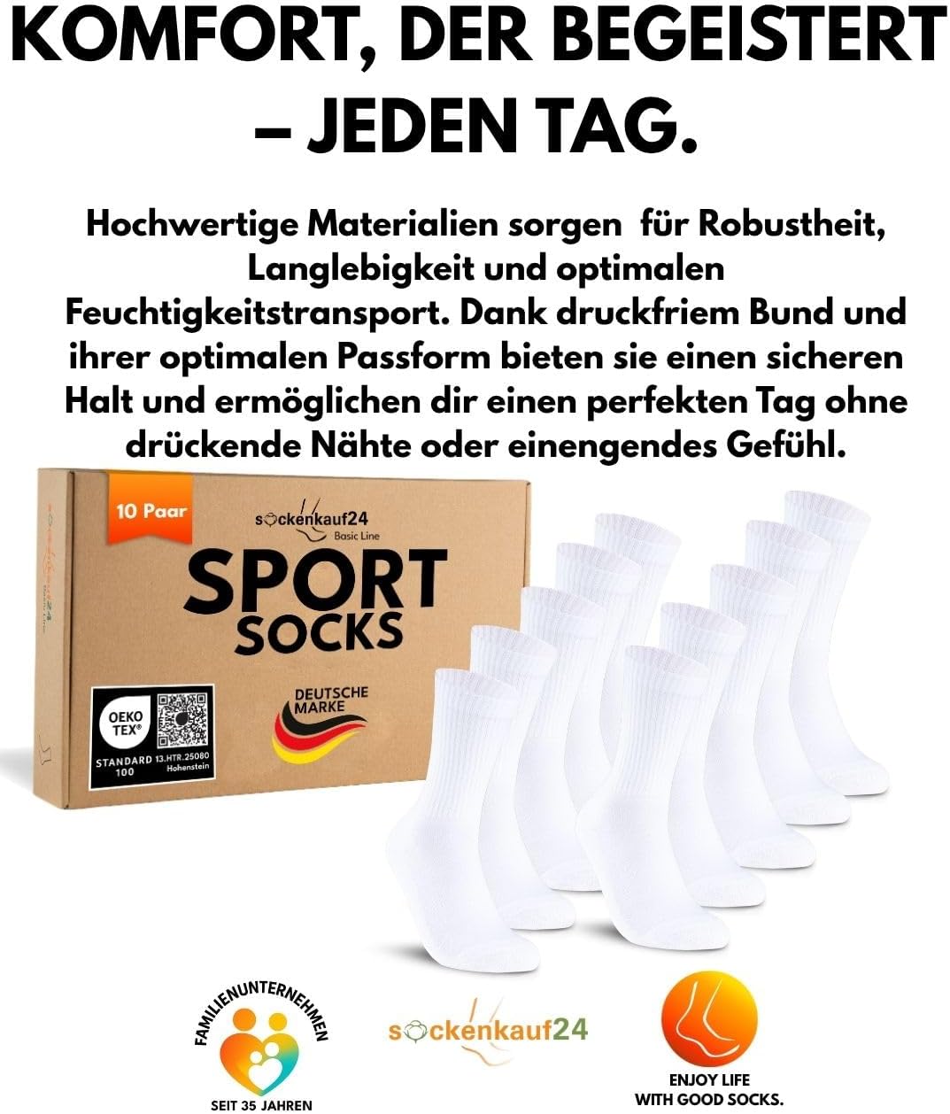 10 Paar Sportsocken Tennissocken Herren Damen Atmungsaktive Crew Socken Baumwolle