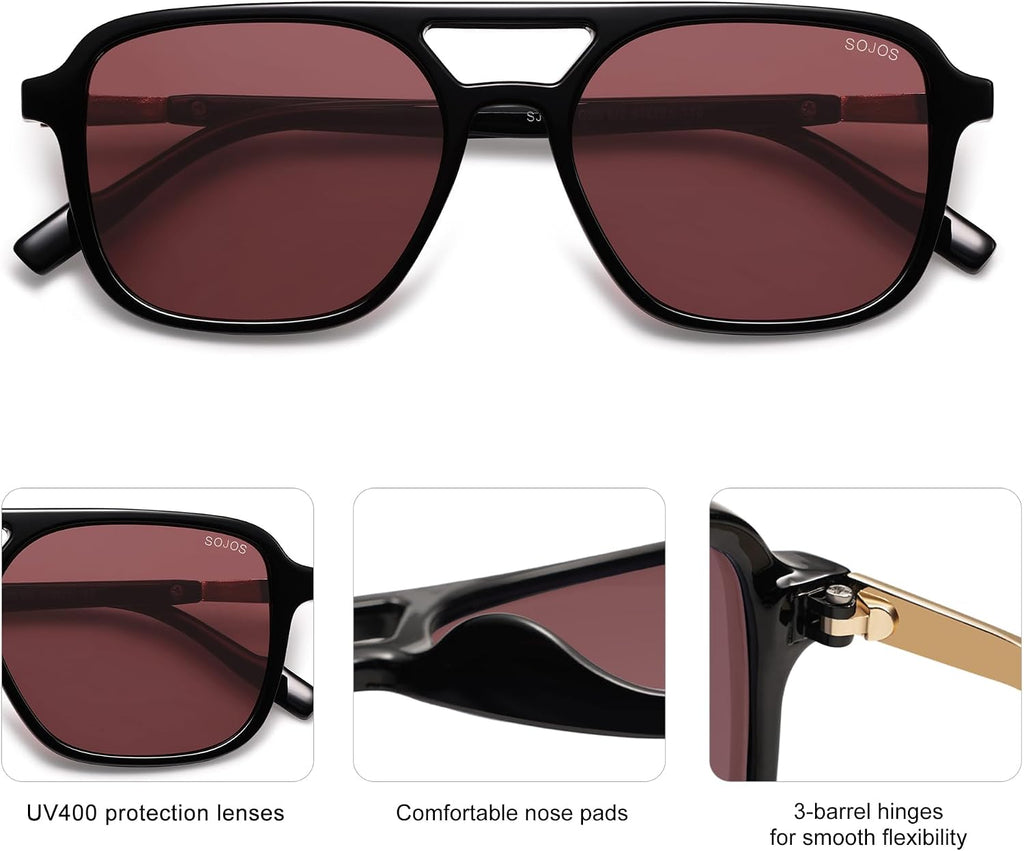 SOJOS Retro Aviator Sunglasses Womens Mens,Trendy Rectangle Shades SJ2202