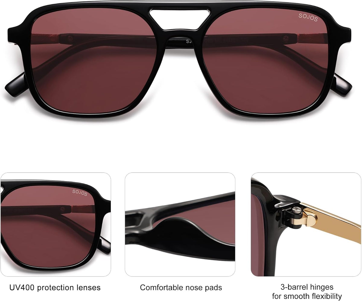 SOJOS Retro Aviator Sunglasses Womens Mens,Trendy Rectangle Shades SJ2202