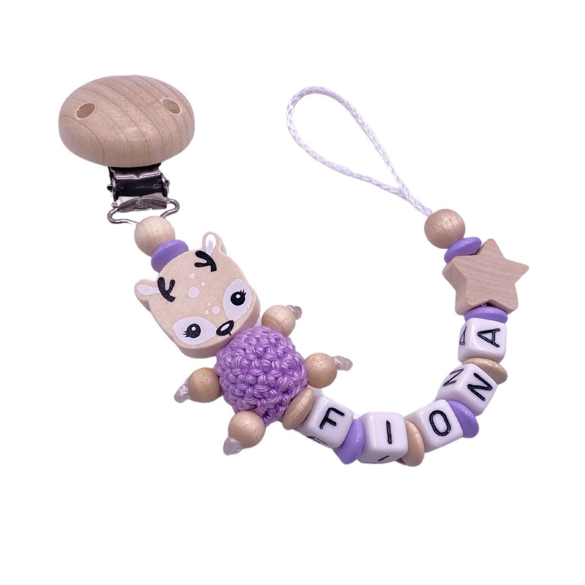 Schnullerband mit Namen für Mädchen & Jungen personalisierte Baby Geschenke (REH Herzchen)