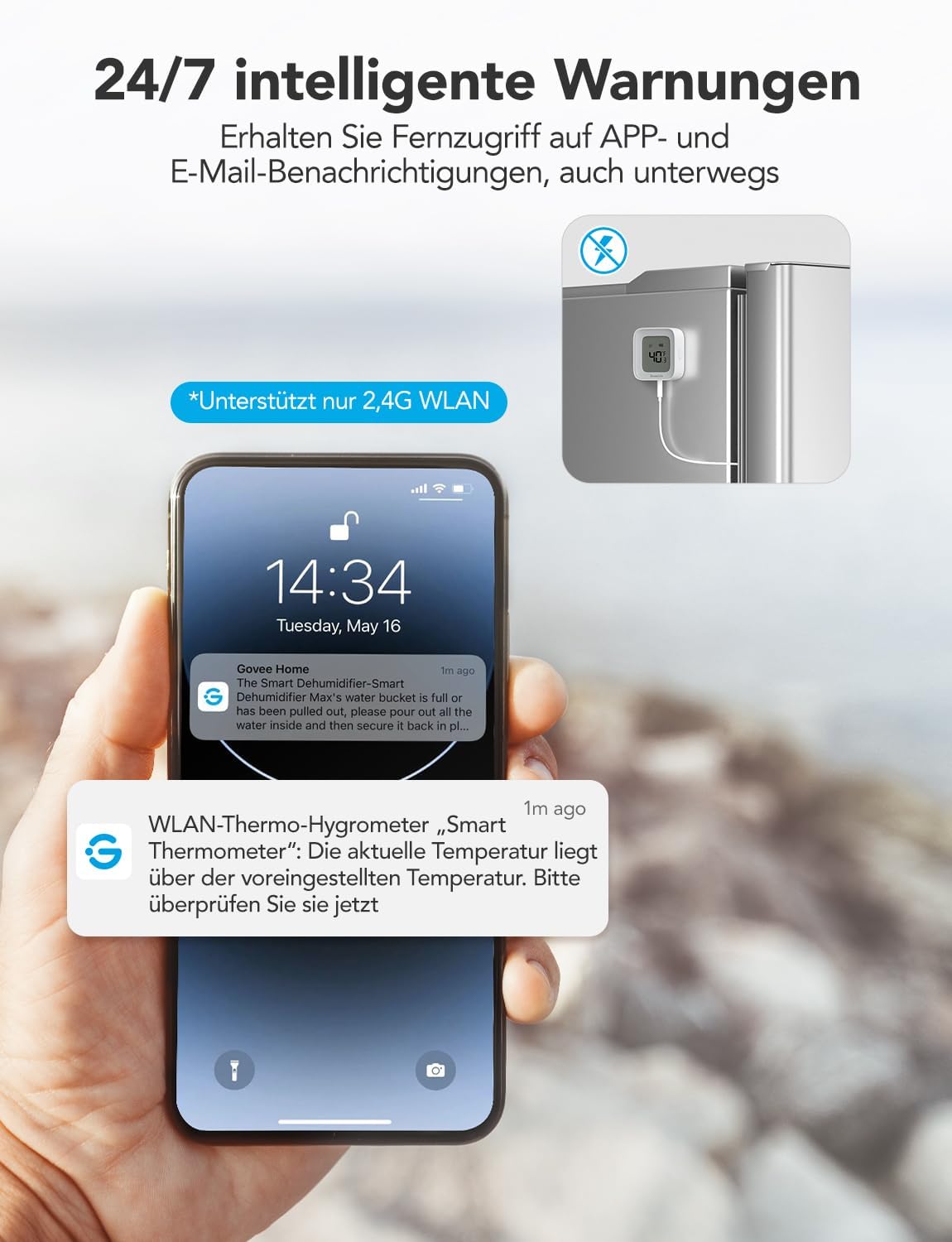 GoveeLife Kühlschrank Thermometer WLAN mit Digital & Alarm App, 1er-Sensor