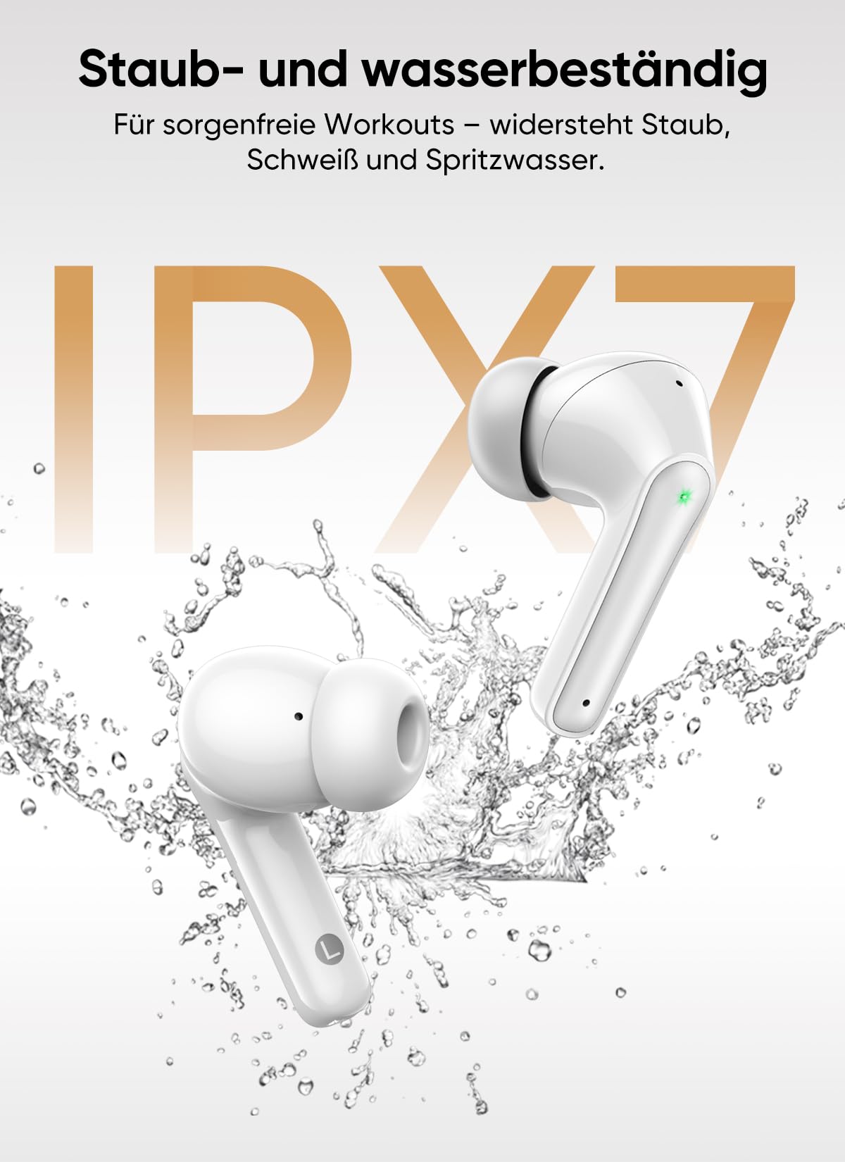 Bluetooth 5.4 Kabellose In-Ear Kopfhörer mit Smart Touchscreen, 48 Std. Wiedergabezeit, Aktive ANC Geräuschunterdrückung + ENC Anrufverarbeitung, 5 EQ-Modi, HiFi Stereo, IPX7 Wasserdicht Austerweiß