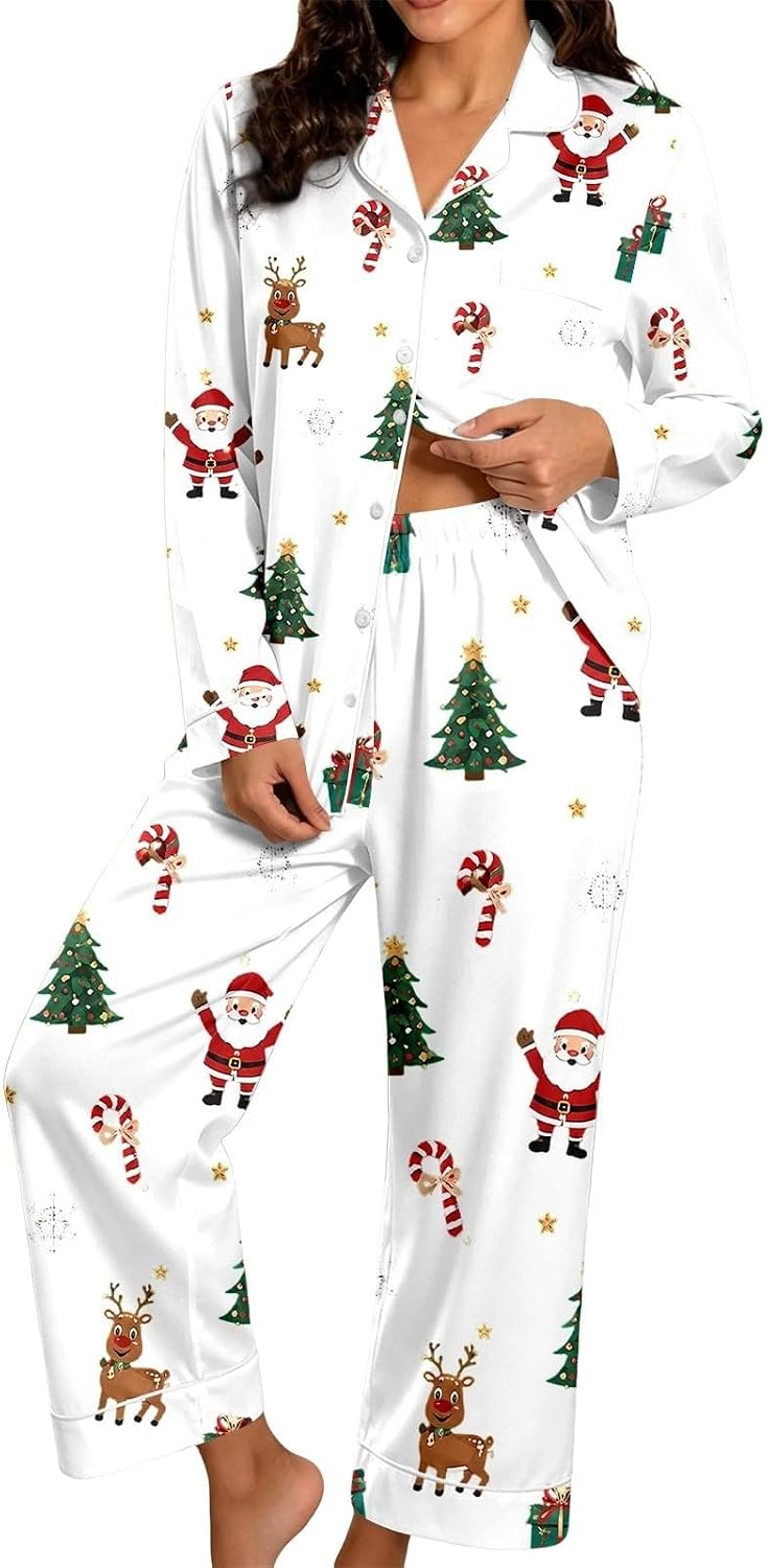 Christmas Pyjamas Women 2026 2 Ladies Pieces Fluffy Pjs Matching Christmas Womens Pyjamas Long Sleeve Xams Plus Size Fashion Autumn Winter Nightwear Lounge Wear Sets for Women UK