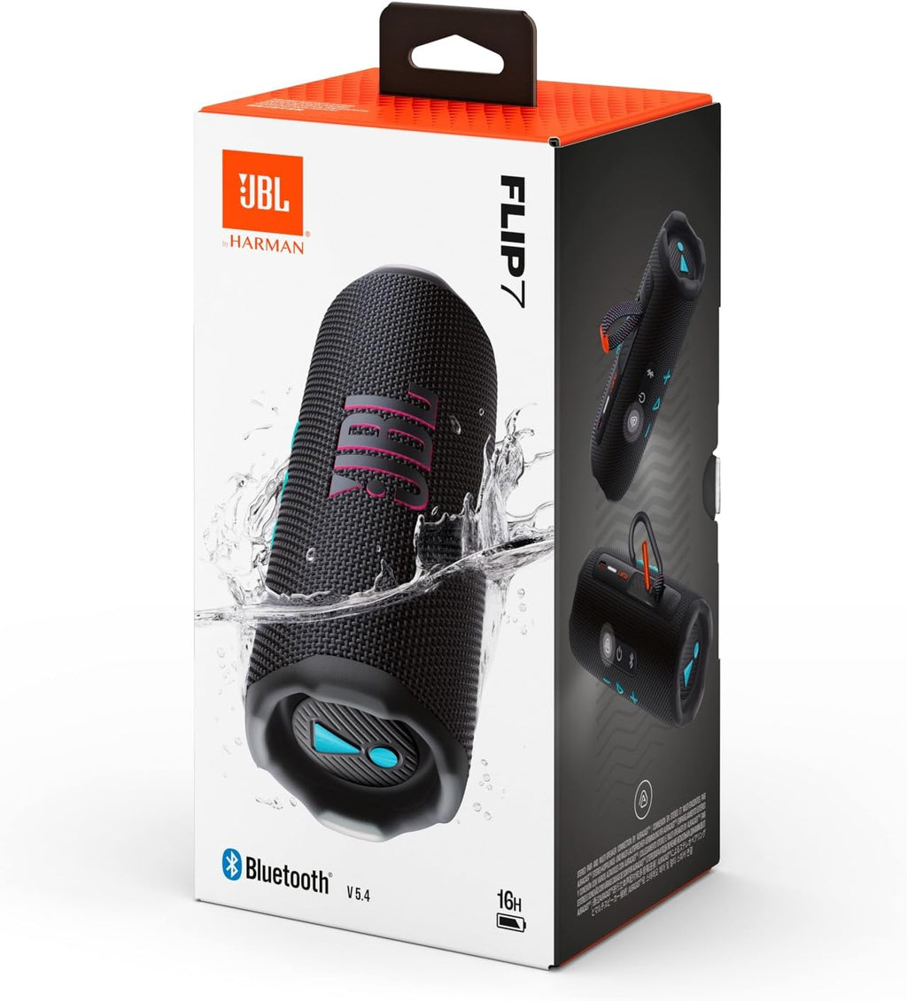 JBL Flip 7, kabelloser tragbarer Bluetooth-Lautsprecher, 16 Stunden Akkulaufzeit, IP68 wasserdicht, Staub- und stoßfest, JBL Pro Sound mit AI Boost, Auracast Multi-Speaker-Verbindung, Schwarz