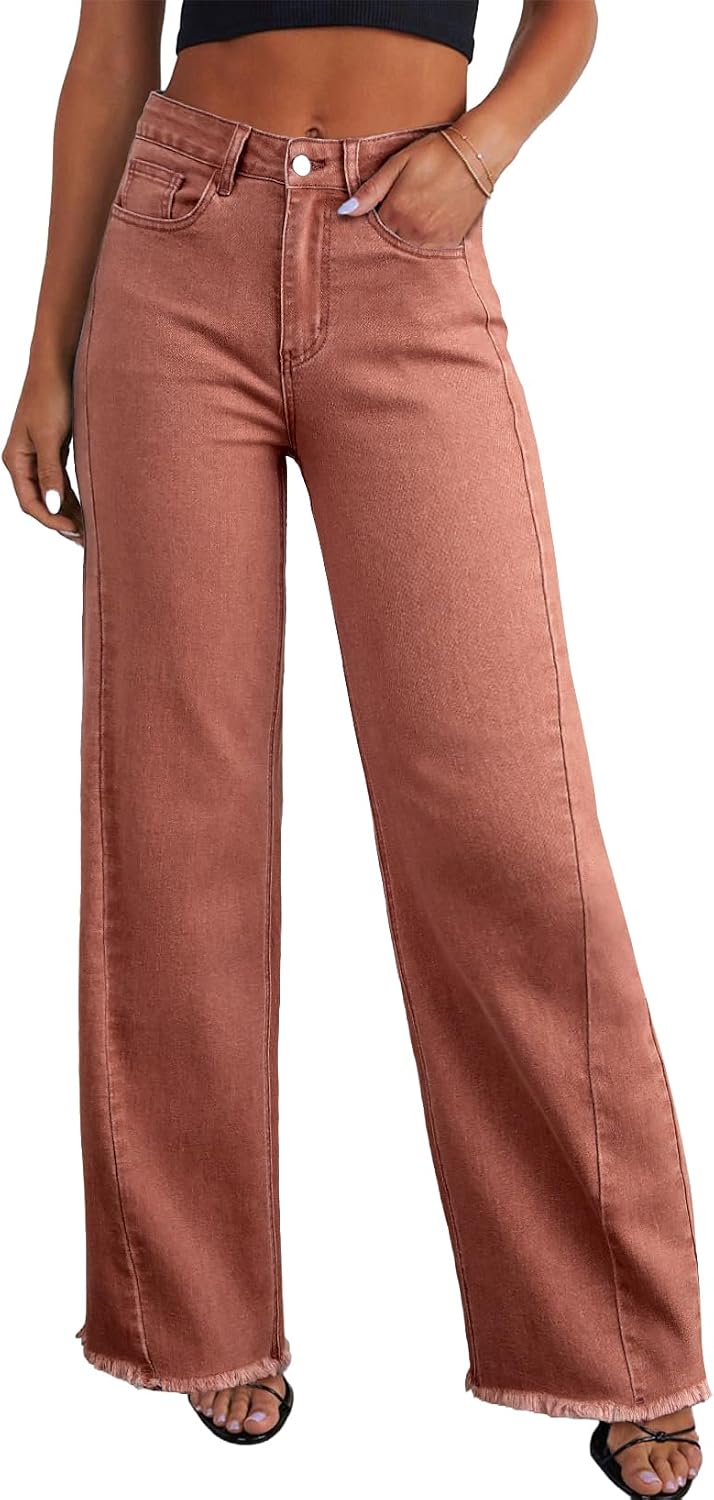 Sidefeel Damen Jeans mit weitem Bein, hoch taillierte, elastische Denim-Hose