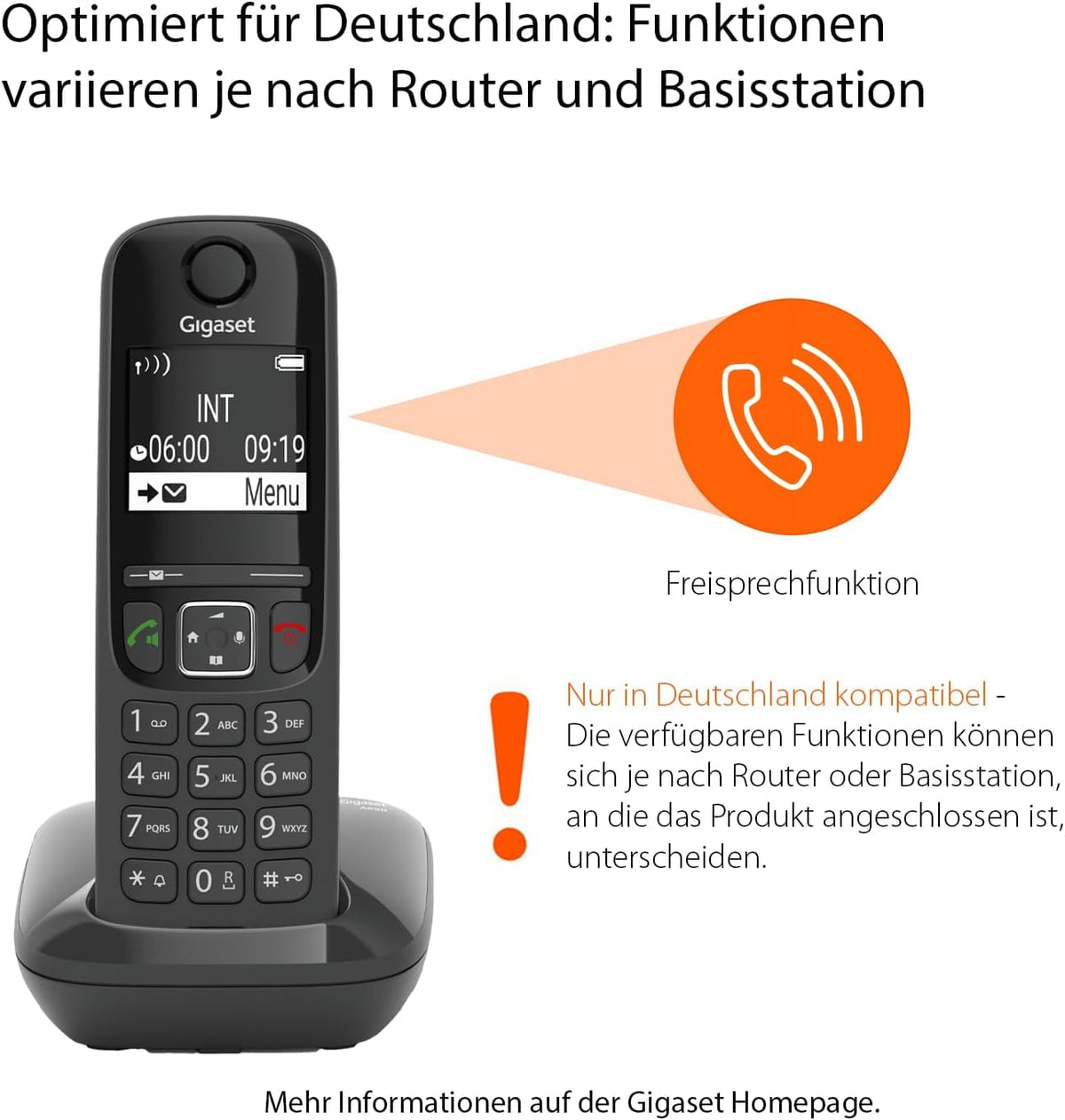 Gigaset AS690 - Schnurloses DECT-Telefon - großes, kontrastreiches Display - Brillante Audioqualität - einstellbare Klangprofile - Freisprechfunktion - Anrufschutz, schwarz [Deutsche Version]