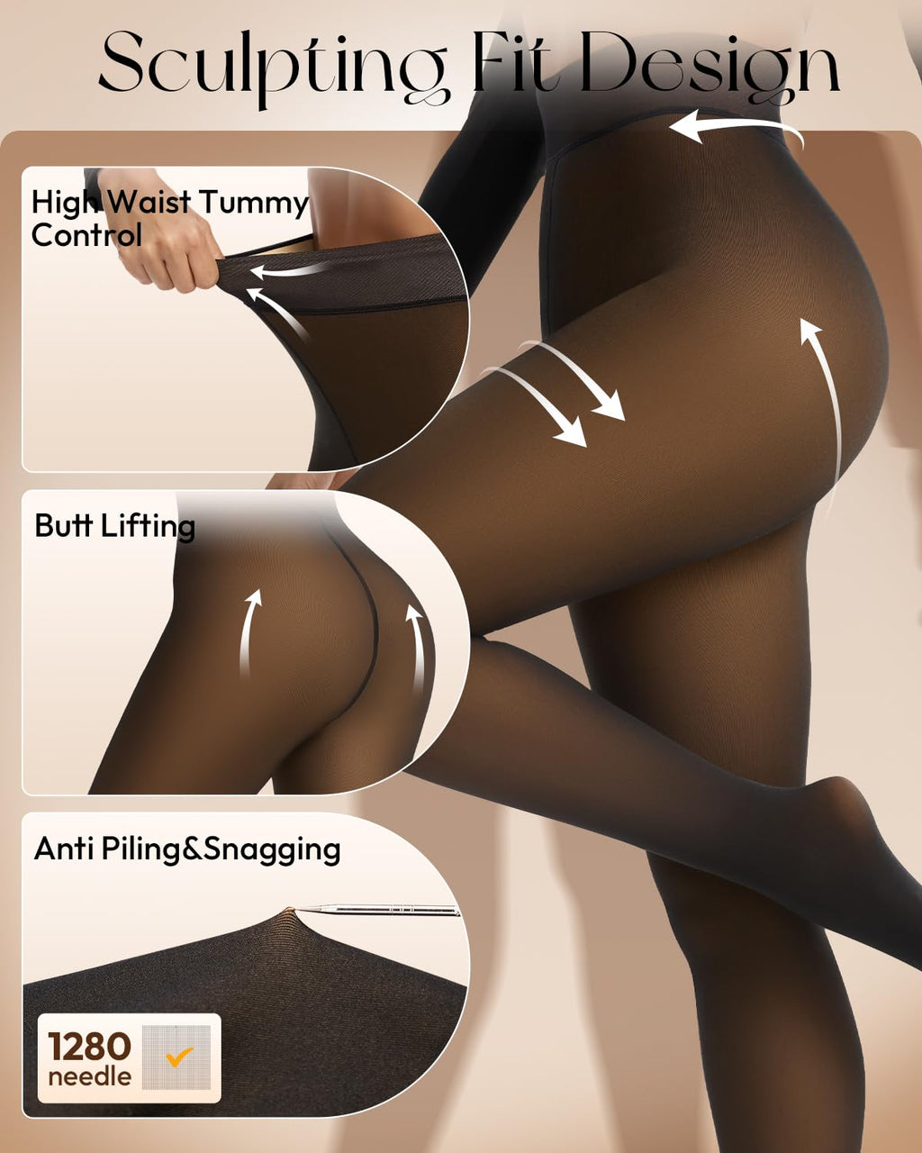 Spring Water Fleece Lined Tights Leggings for Women One Seam Design