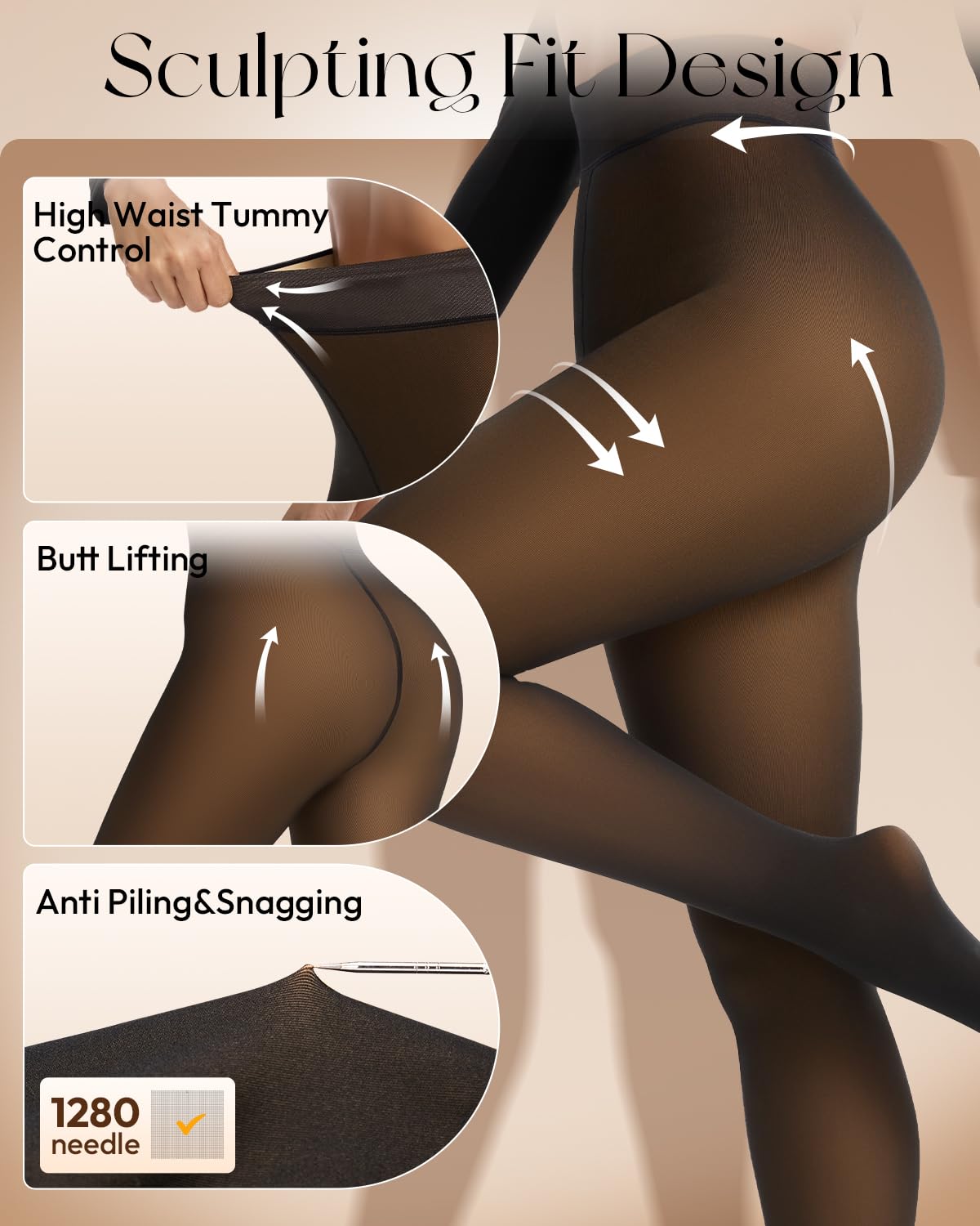 Spring Water Fleece Lined Tights Leggings for Women One Seam Design