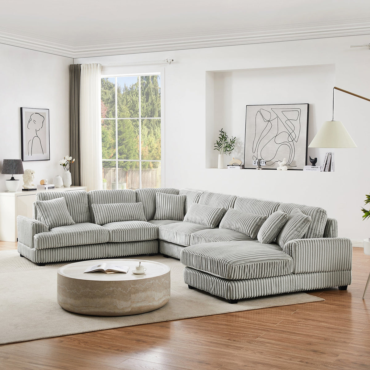 129" Oversized Sectional Sofa U-Shaped Sofa Couch Modern Sofa Upholstered in Soft Corduroy With a Chaise Lounge for Livi