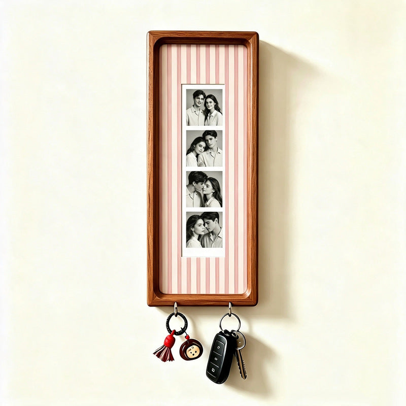 Cadre photo en bois pour couple avec porte-clés – Cadre photo mural, porte-clés à rayures vintage, cadeau d'anniversaire
