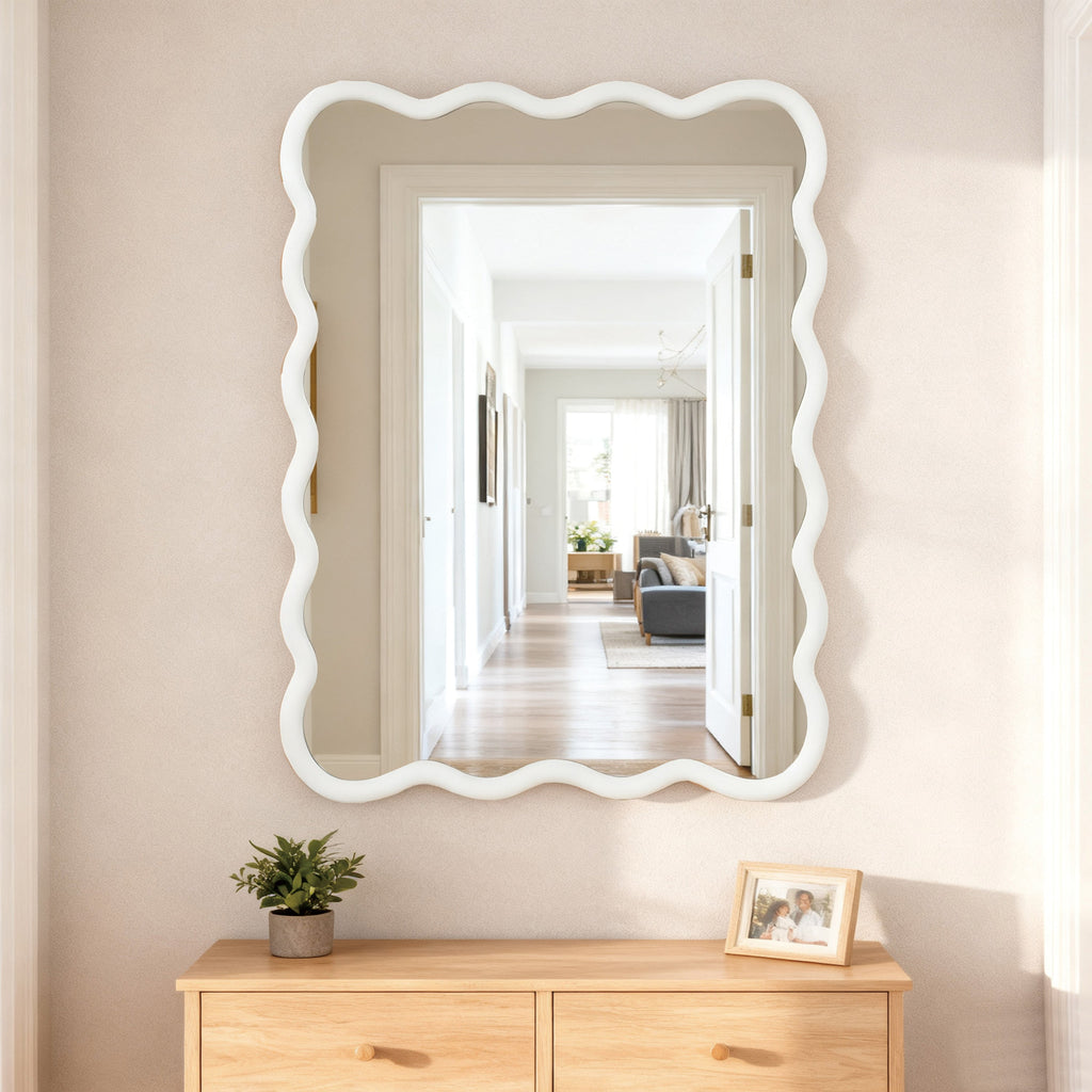 30'x40' Wavy Rectangle Solid Wood Frame Decorative Mirror,For Bedroom, Bathroom, Living Room, Entryway