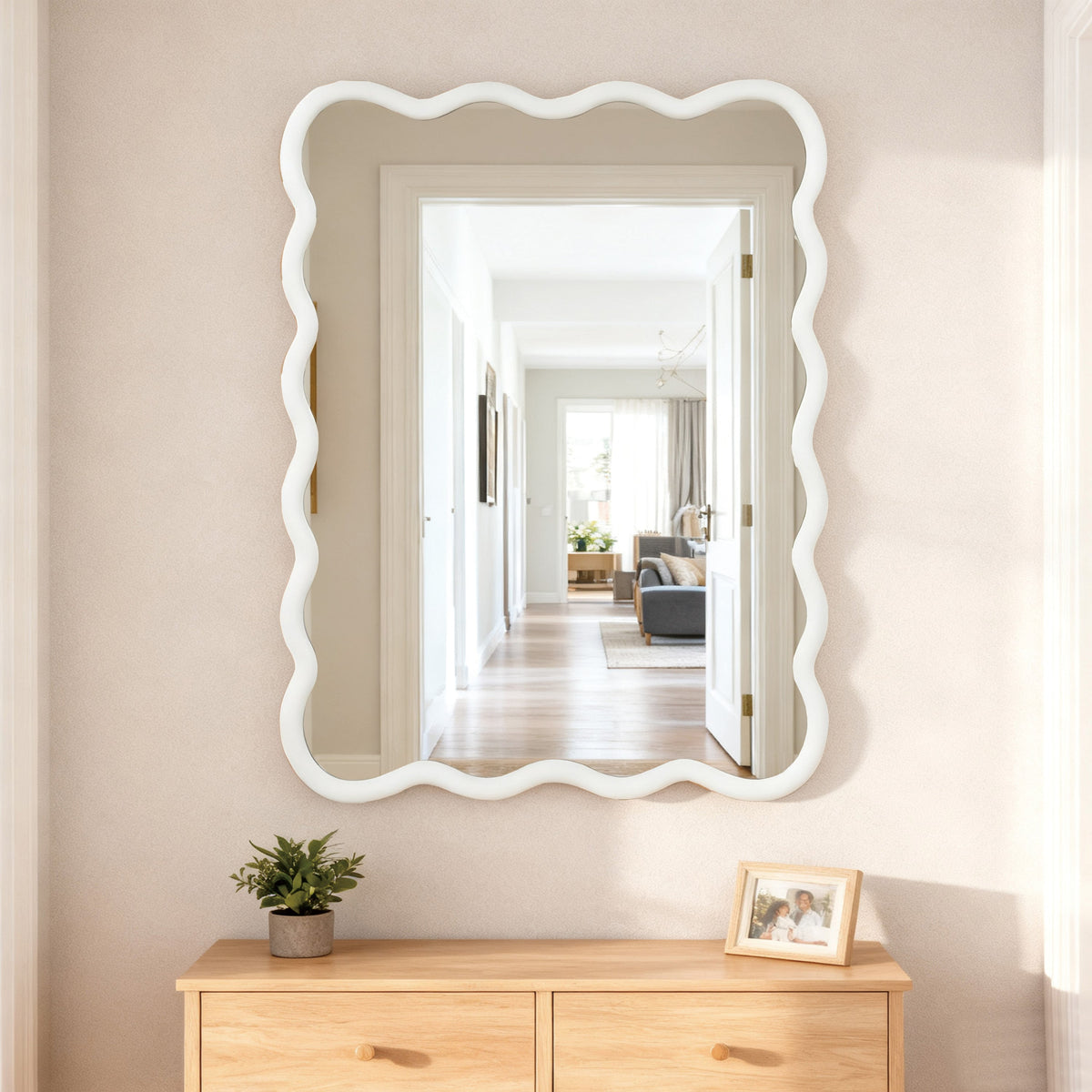 30'x40' Wavy Rectangle Solid Wood Frame Decorative Mirror,For Bedroom, Bathroom, Living Room, Entryway