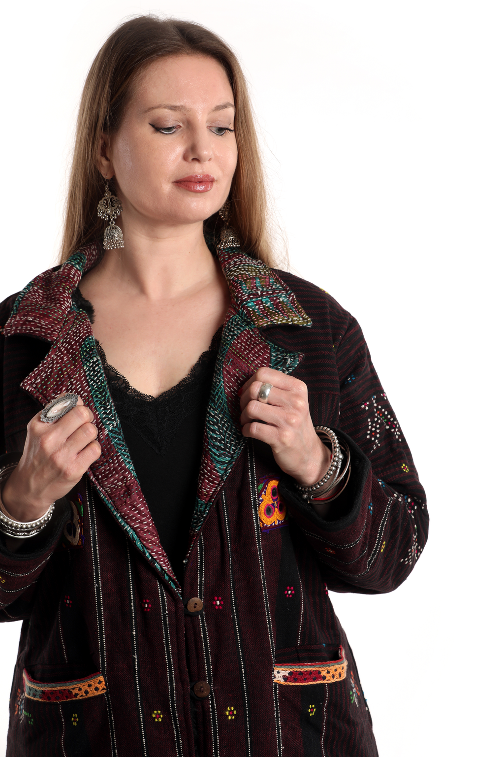 Abrigo tipo kimono de lana merino, poco común, n.º 63