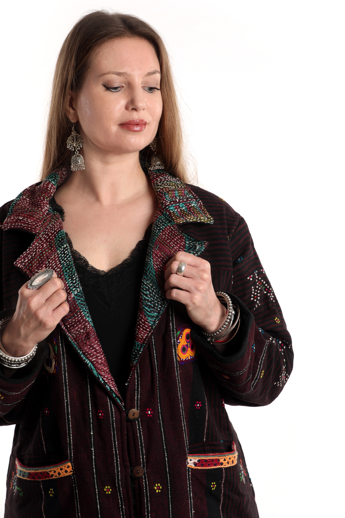 Abrigo tipo kimono de lana merino, poco común, n.º 63