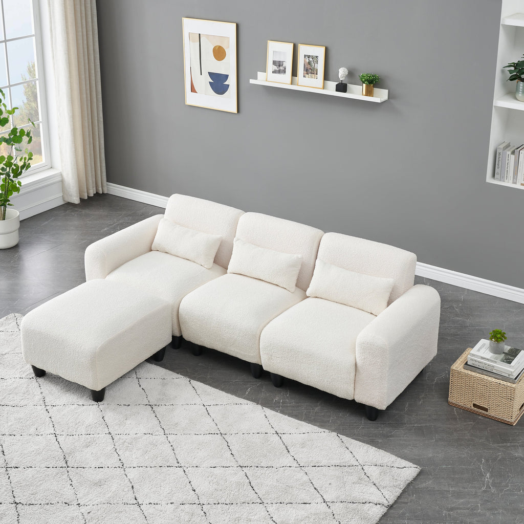 The 84.6-Inch Beige Teddy Fleece Creative Sofa Can Be Assembled Into a Two-Seater Sofa Plus a Single Couch With Three Wa