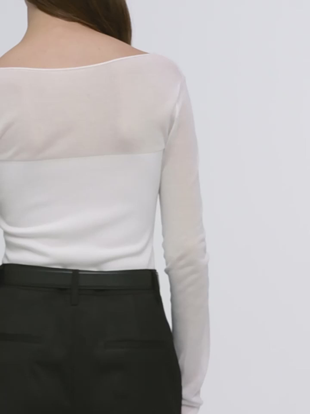 Transparentes Patchwork-Langarmshirt aus Acetat-Tencel-Mix, schmal geschnitten für Damen