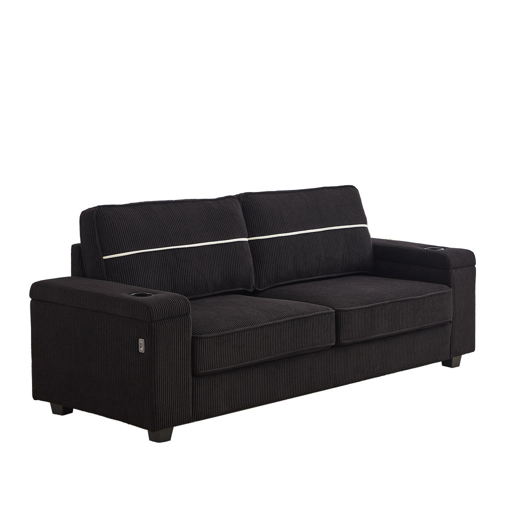 86,5-Zoll-Sofa – Tiefes Sofa mit zwei Staufächern, Typ-C-Ladeanschlüssen, USB-Ladeanschlüssen & 2 Getränkehaltern, Kordsamt