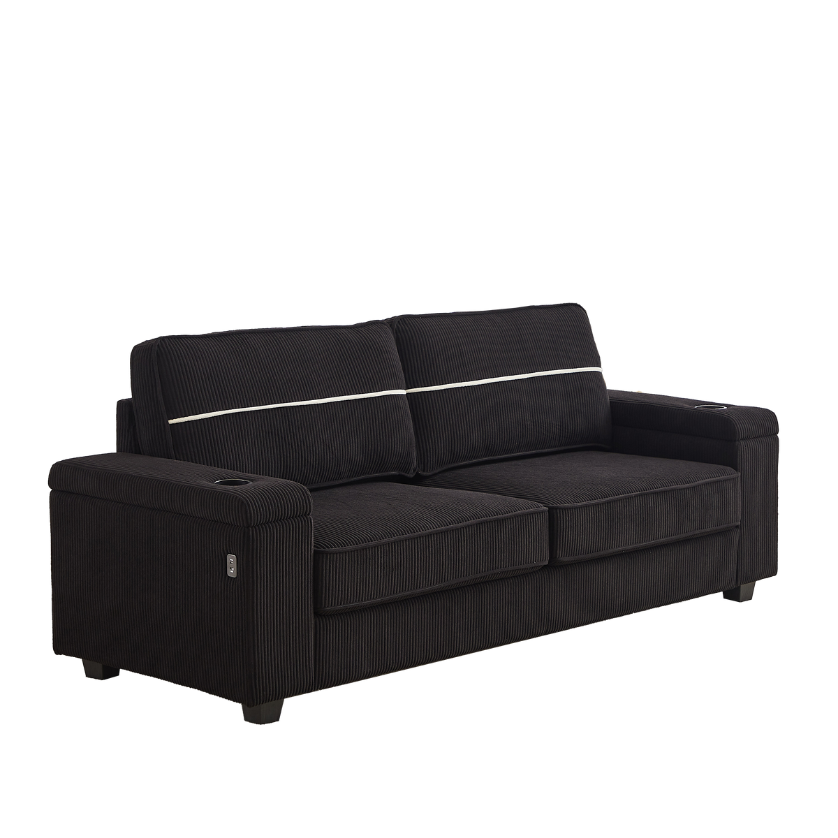 86,5-Zoll-Sofa – Tiefes Sofa mit zwei Staufächern, Typ-C-Ladeanschlüssen, USB-Ladeanschlüssen & 2 Getränkehaltern, Kordsamt