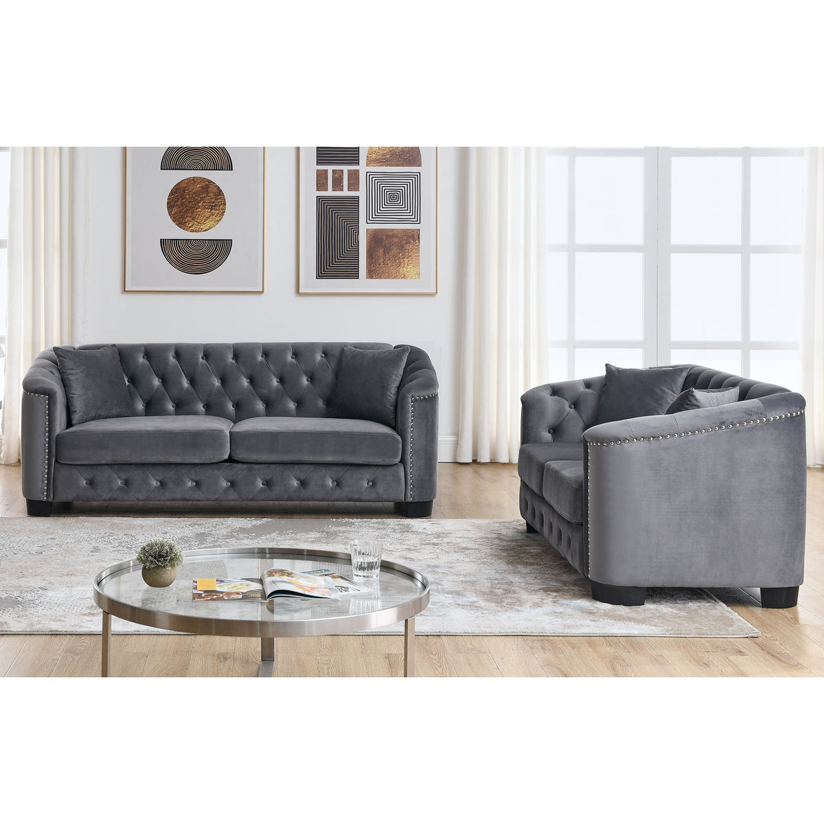 3-Seater + 2-Seater Combination sofa.Velvet Grey