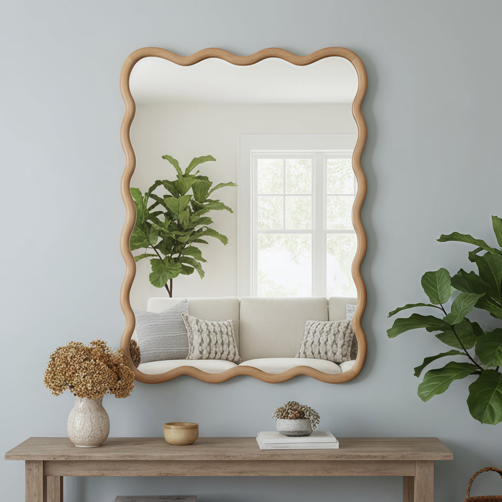 30'x40' Wavy Rectangle Solid Wood Frame Decorative Mirror,For Bedroom, Bathroom, Living Room, Entryway