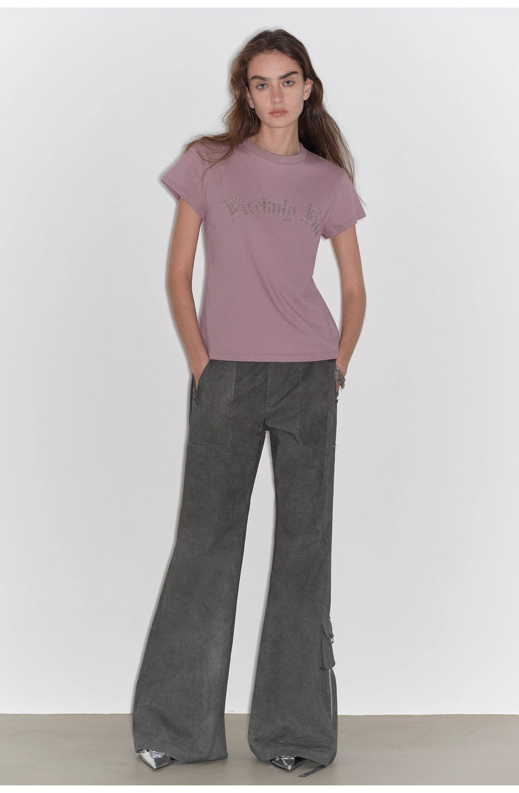 "May Time" Luxury Brand Same Version 3D Long-Staple Cotton Slightly Waist Rivet T-Shirt