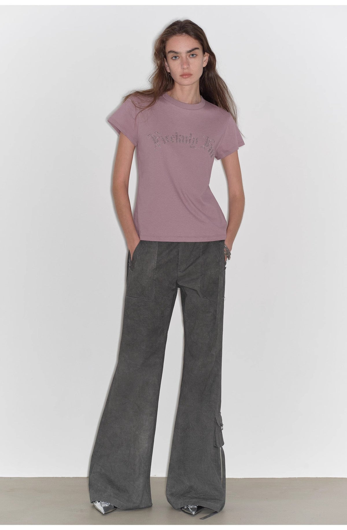 "May Time" Luxury Brand Same Version 3D Long-Staple Cotton Slightly Waist Rivet T-Shirt