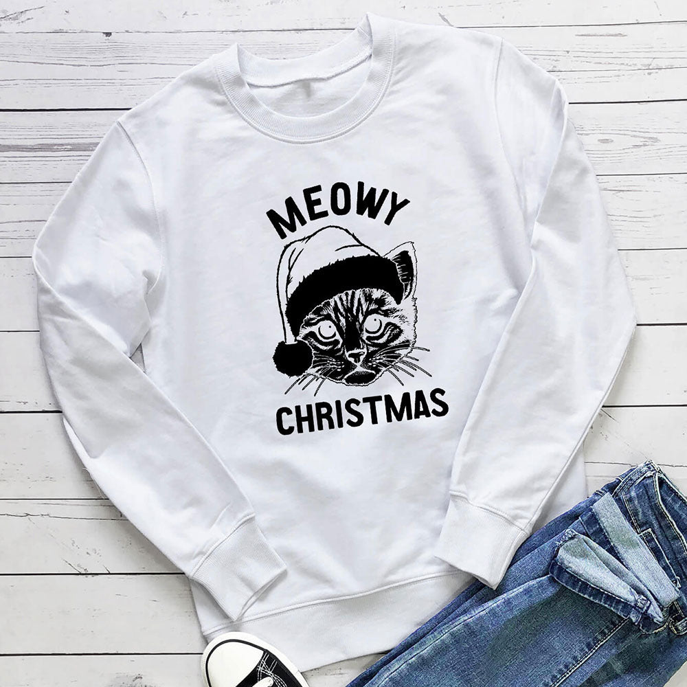 Sudadera con cuello redondo y estampado de gato