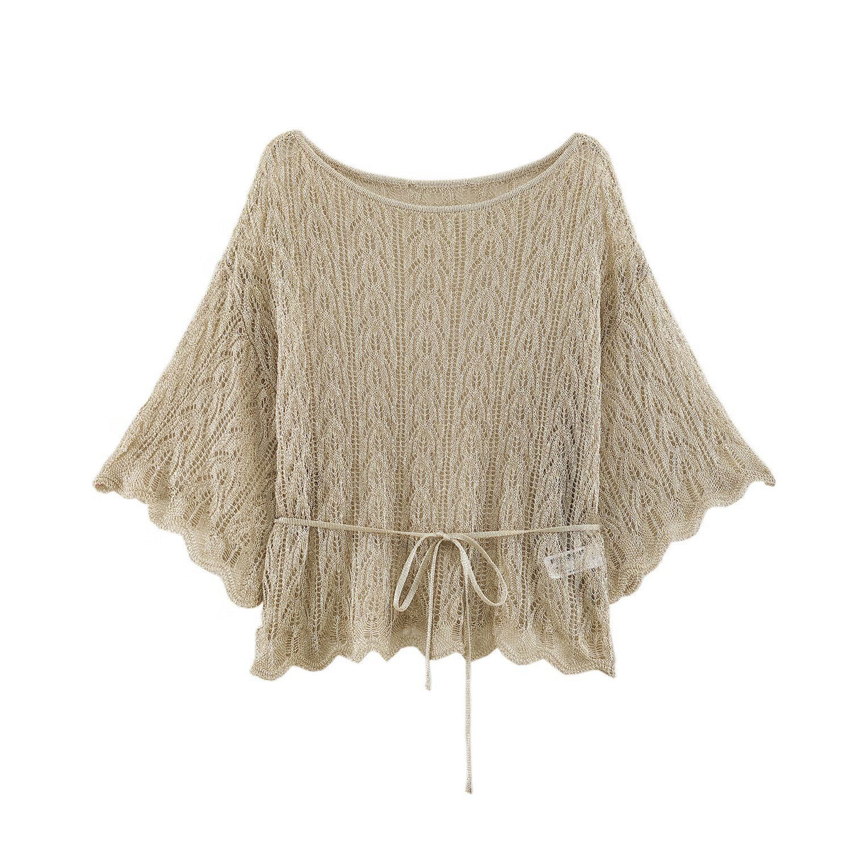 Metallic thread with belt knitted sweater top for women