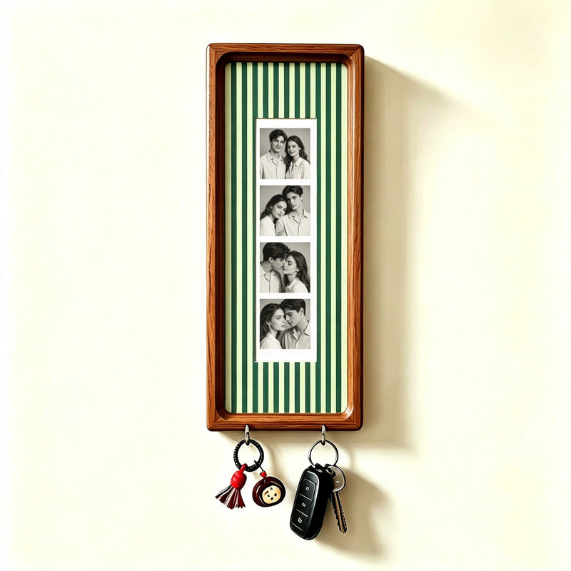 Cadre photo en bois pour couple avec porte-clés – Cadre photo mural, porte-clés à rayures vintage, cadeau d'anniversaire