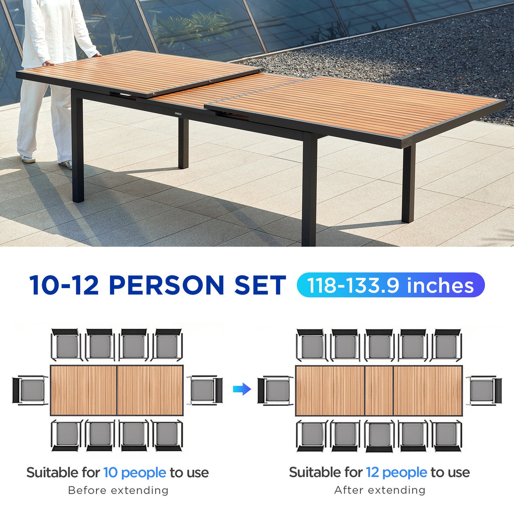 Heck 12 Person Teak Outdoor Extendable Dining Table Set With Cushions