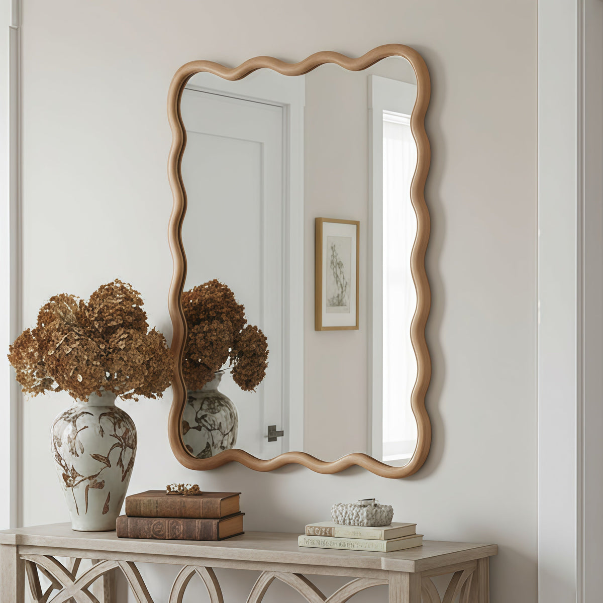30'x40' Wavy Rectangle Solid Wood Frame Decorative Mirror,For Bedroom, Bathroom, Living Room, Entryway