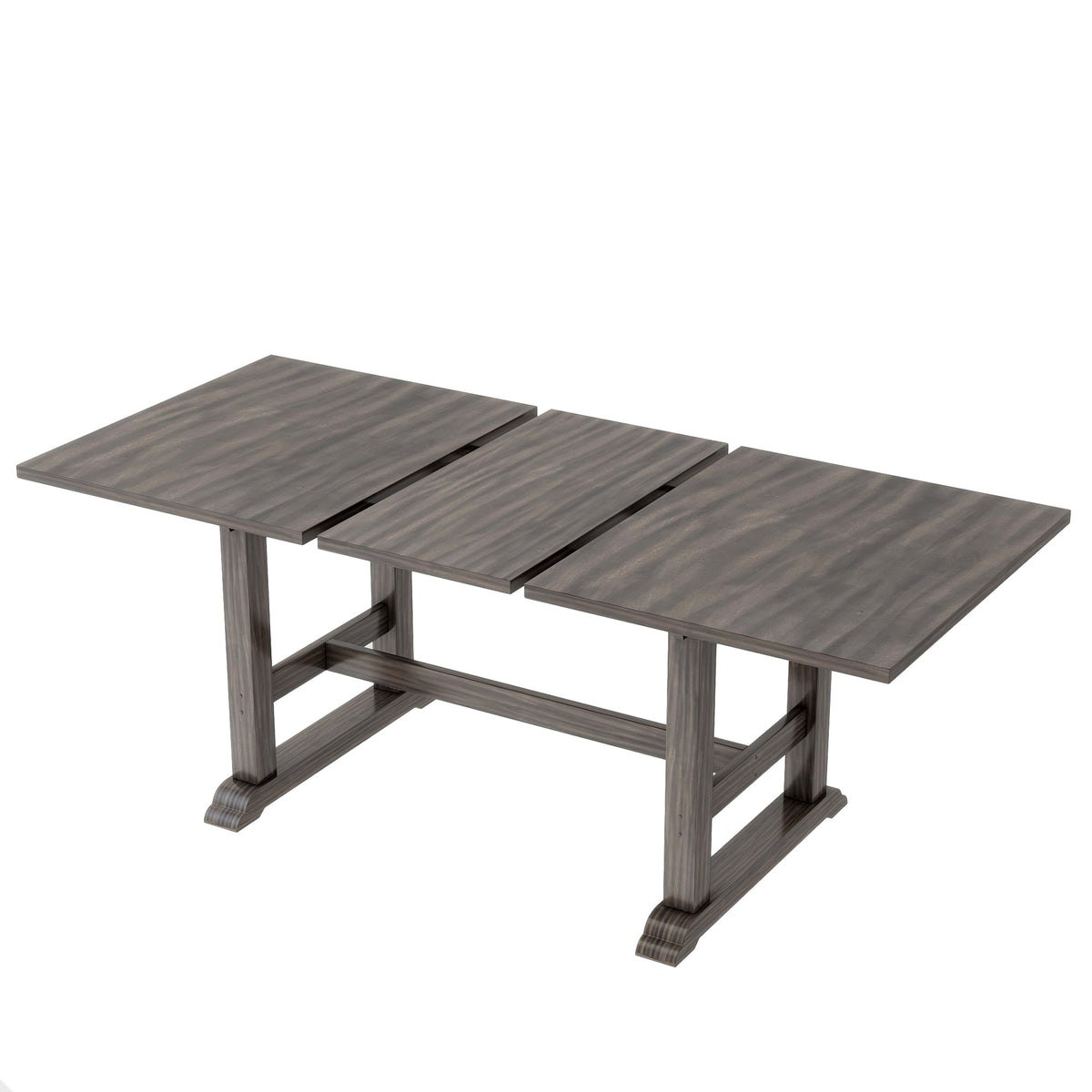7-Piece Updated 76.9inch Extendable Trestle Dining Table Set With Removable Leaf, Kitchen Table Set With Upholstered Sid