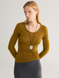 Wool Scoop U-Neck Long-Sleeve Knit Top