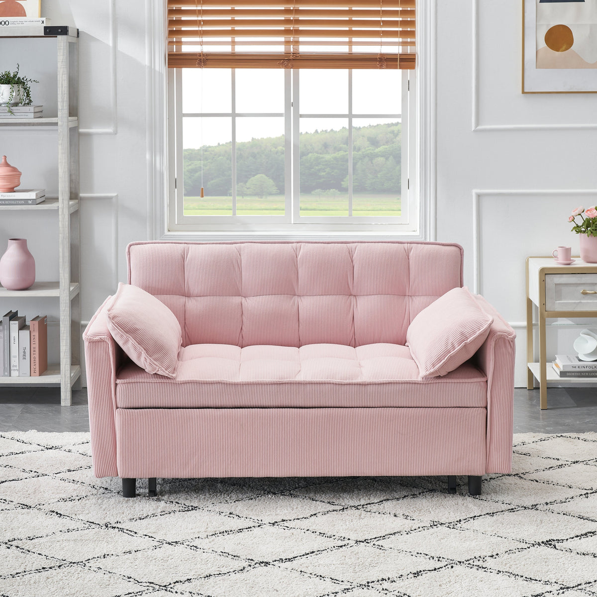 Klappbares Schlafsofa mit verstellbarer Rückenlehne, moderner Einzelsessel, umwandelbar zum Bett, Rosa