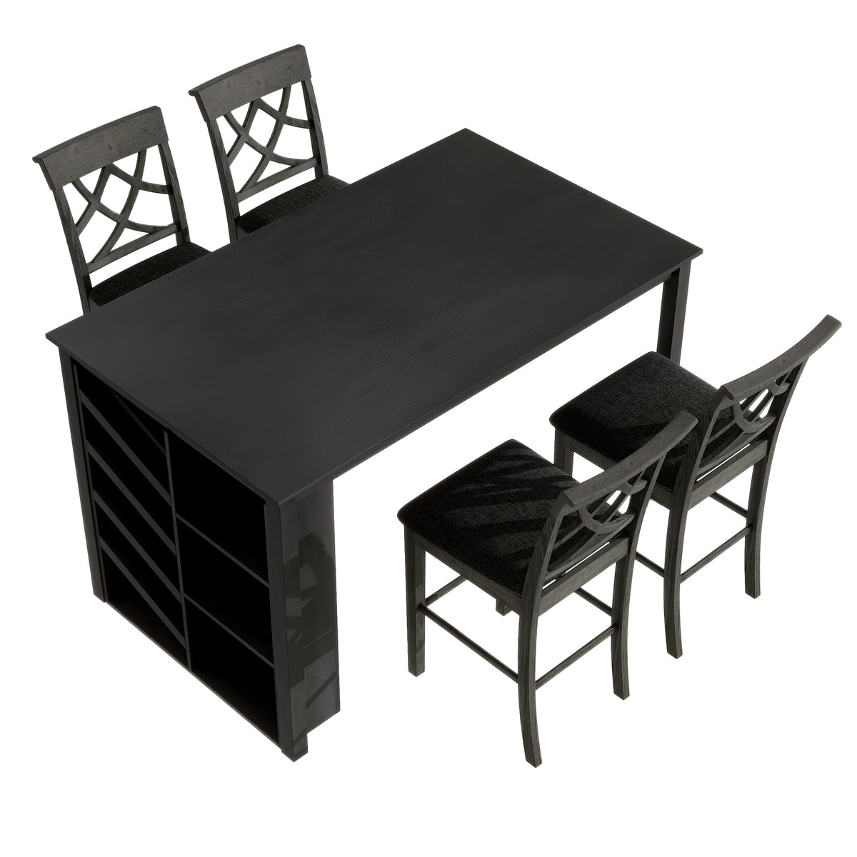 Updated Counter Height 5-Piece Solid Wood Dining Table Set, 59*35.4Inch Table With Curved Wine Rack and 4 Upholstered Ch