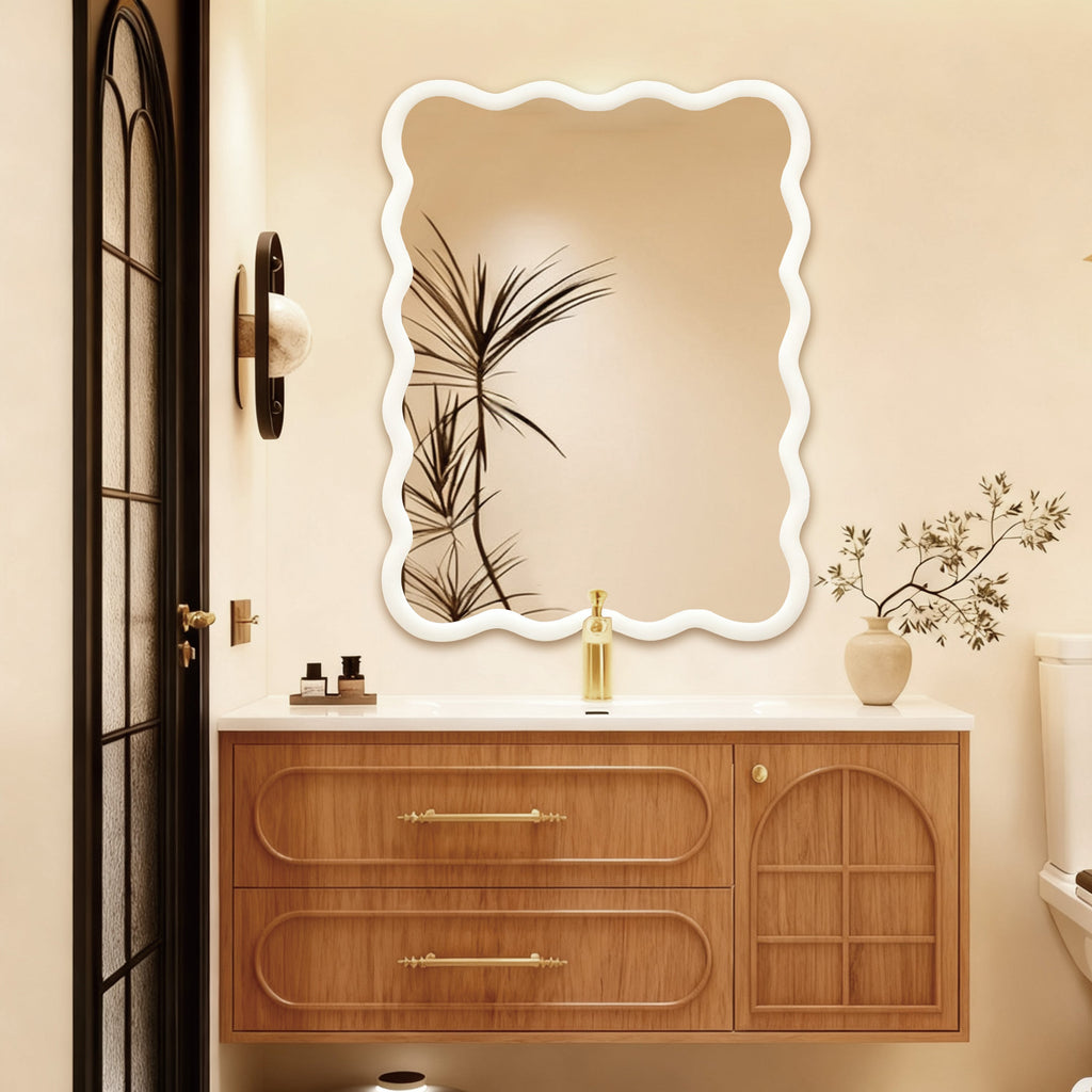 30'x40' Wavy Rectangle Solid Wood Frame Decorative Mirror,For Bedroom, Bathroom, Living Room, Entryway