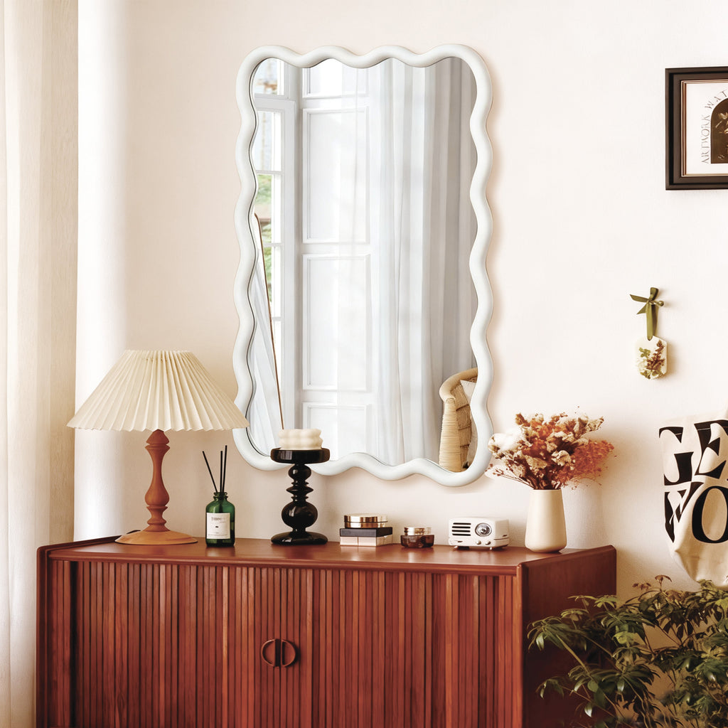 30'x40' Wavy Rectangle Solid Wood Frame Decorative Mirror,For Bedroom, Bathroom, Living Room, Entryway